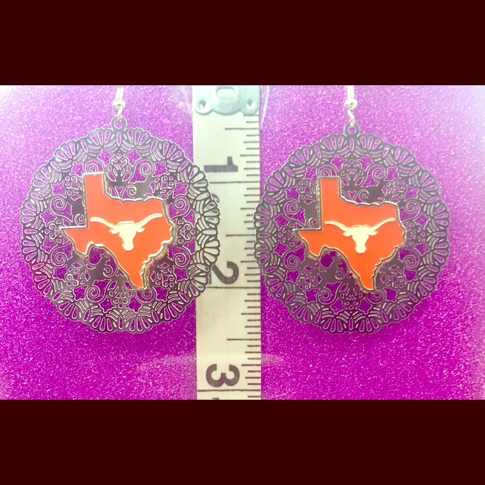 Stainless steel lace Texas Longhorn Map earrings